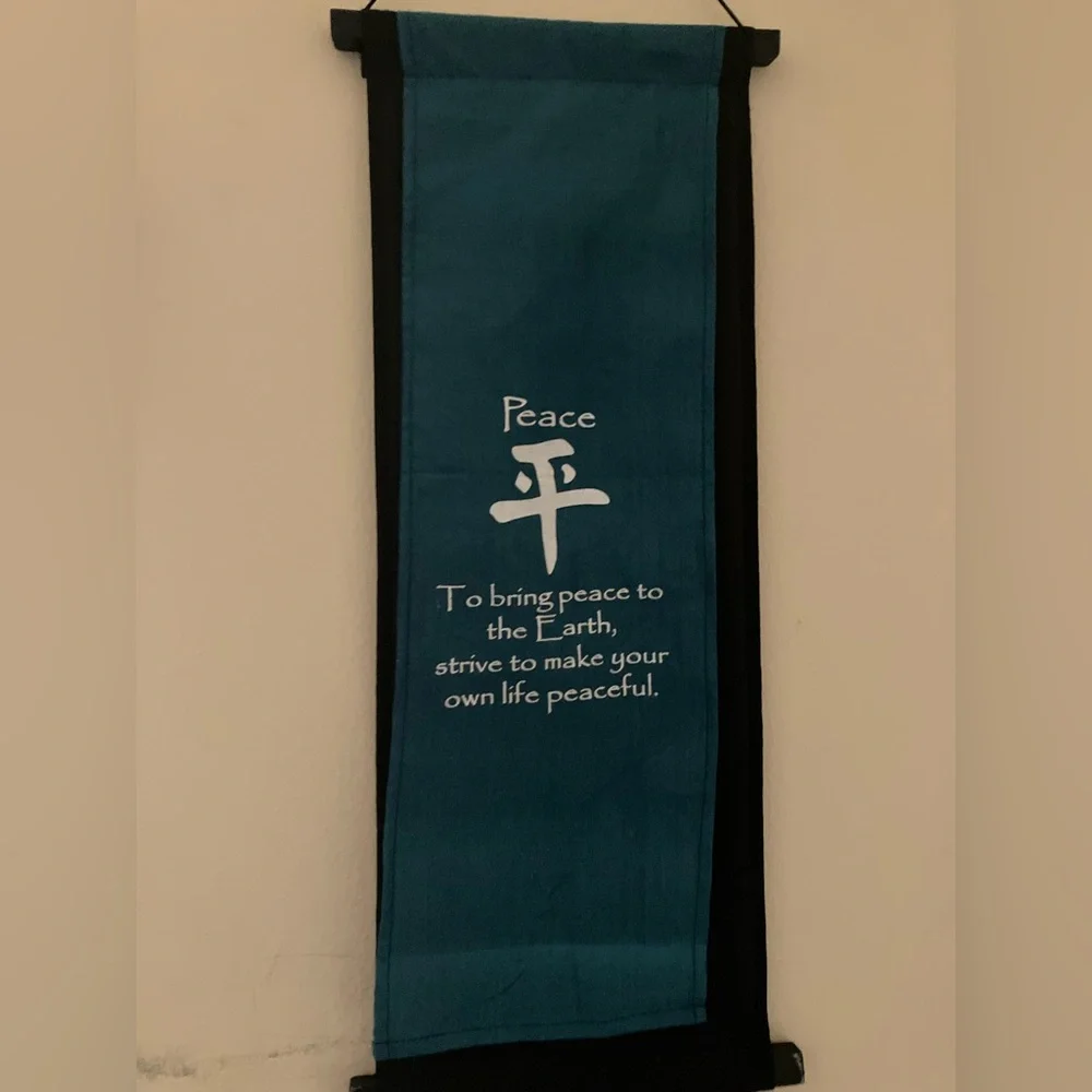 Teal Wall Hanging with Peace Symbol